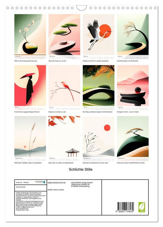 Produktbild: Schlichte Stille (Wandkalender 2026 DIN A3 hoch), CALVENDO Monatskalender