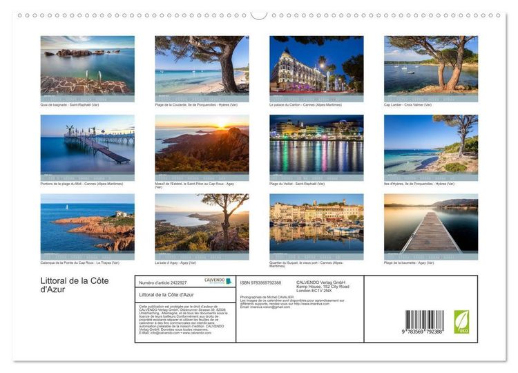 Produktbild: Littoral de la C&ocirc;te d'Azur (Calendrier mural haut de gamme 2027 DIN A2 vertical), CALVENDO calendrier mensuel