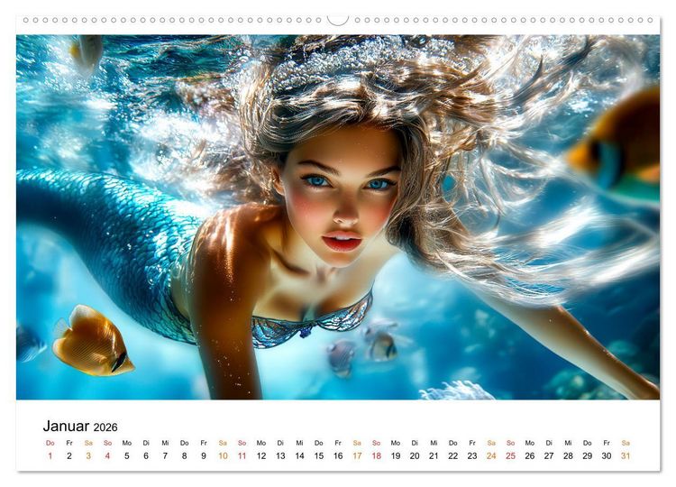 Produktbild: Geheimnisvolle Meerjungfrau (hochwertiger Premium Wandkalender 2026 DIN A2 quer), Kunstdruck in Hochglanz