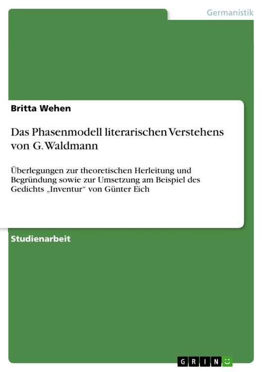 Produktbild: Das Phasenmodell literarischen Verstehens von G. Waldmann