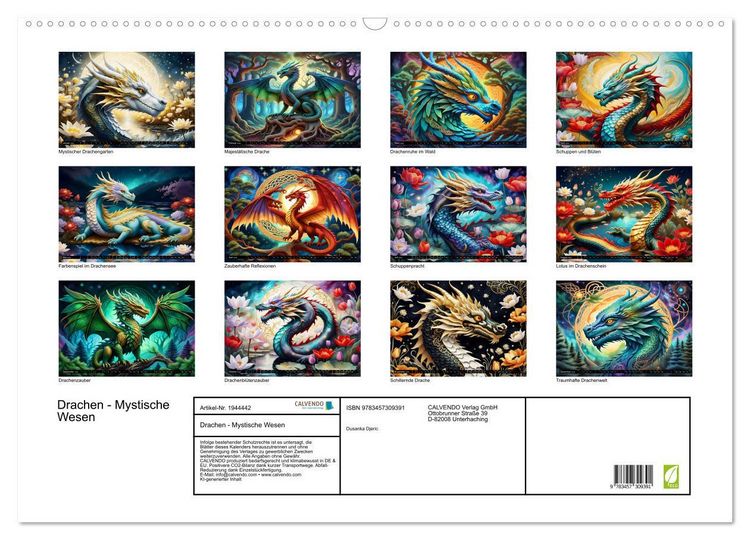 Produktbild: Drachen - Mystische Wesen (Wandkalender 2026 DIN A2 quer), CALVENDO Monatskalender