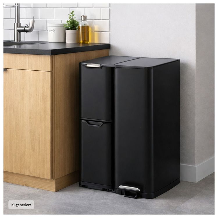 Produktbild: HTI-Living M&uuml;lleimer Edelstahl mit 3 Beh&auml;ltern Schwarz M&uuml;lleimer Edelstahl mit 3 Beh&auml;ltern Schwarz