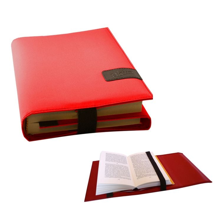 Produktbild: BookSKIN Buch Einband (Gr&ouml;&szlig;enverstellbar) in Rubin-Rot mit Lesezeichen