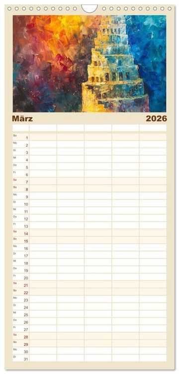 Produktbild: Familienplaner 2026 - Der Turm zu Babel: Ungemalte Bilder der Kunstgeschichte mit 5 Spalten (Wandkalender, 21 x 45 cm) CALVENDO