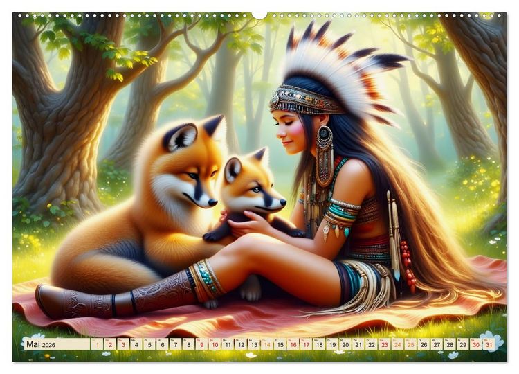 Produktbild: Spirituelle Begleiter - Indianer und Tiere im Einklang (Wandkalender 2026 DIN A2 quer), CALVENDO Monatskalender