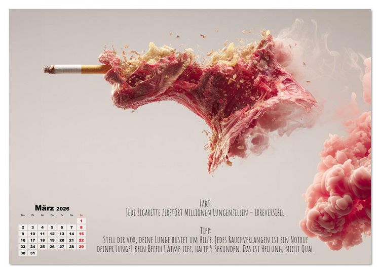Produktbild: Nichtraucher Kalender - Rauchfrei werden mit Fakten und Tipps f&uuml;r Raucher (hochwertiger Premium Wandkalender 2026 DIN A2 quer), Kunstdruck in Hochglanz