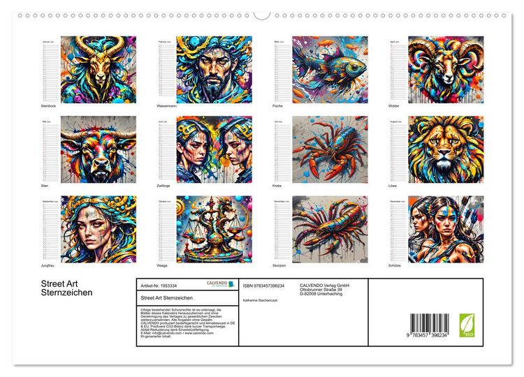 Produktbild: Street Art Sternzeichen (hochwertiger Premium Wandkalender 2026 DIN A2 quer), Kunstdruck in Hochglanz