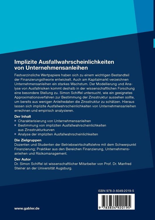 Produktbild: Implizite Ausfallwahrscheinlichkeiten von Unternehmensanleihen