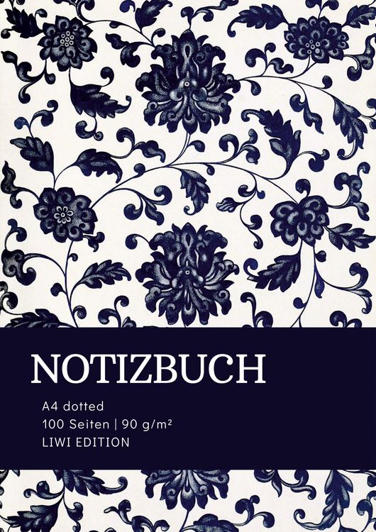 Produktbild: Notizbuch A4 dotted - 100 Seiten Soft Cover - floral blau