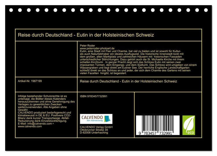 Produktbild: Reise durch Deutschland - Eutin in der Holsteinischen Schweiz (Tischkalender 2026 DIN A5 quer), CALVENDO Monatskalender