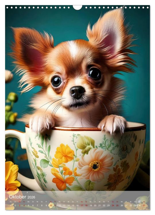 Produktbild: Kaffeepause mit Chihuahua - Kleine Freunde in gro&szlig;en Tassen (Wandkalender 2026 DIN A3 hoch), CALVENDO Monatskalender