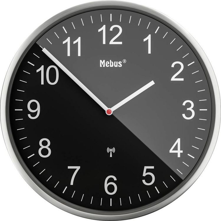 Produktbild: Mebus 19578 Funk Wanduhr 30cm Silber Leisegang-Uhrwerk