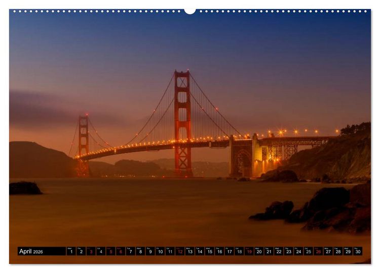 Produktbild: GOLDEN GATE BRIDGE Fascinating San Francisco (High Quality Premium Wall Calendar 2026 DIN A2 landscape),CALVENDO 12 Month Wall Calendar