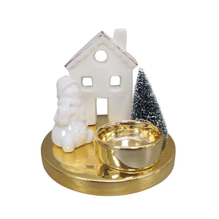 Produktbild: HTI-Living Teelichthalter mit Haus, Schneemann und Baum Teelichthalter mit Haus, Schneemann und Baum
