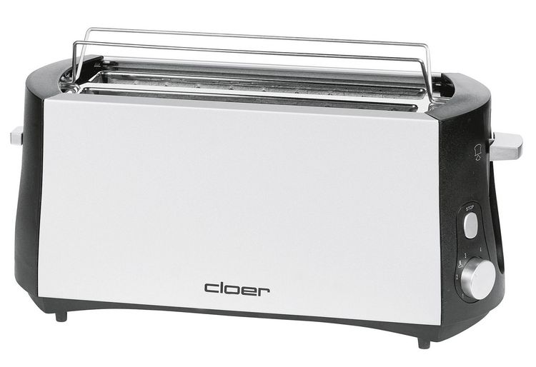 Produktbild: Cloer Toaster 3710 Doppel-Langschlitztoaster mit eingebautem Br&ouml;tchenaufsatz Schwarz, Silber