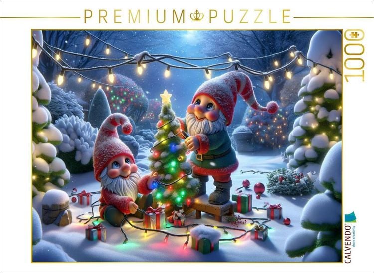 Produktbild: CALVENDO Puzzle Winterwunderland im Zwergengarten: Festliche Vorbereitungen im Schnee | 1000 Teile Lege-Gr&ouml;&szlig;e 64x48cm Foto-Puzzle f&uuml;r gl&uuml;ckliche Stunden