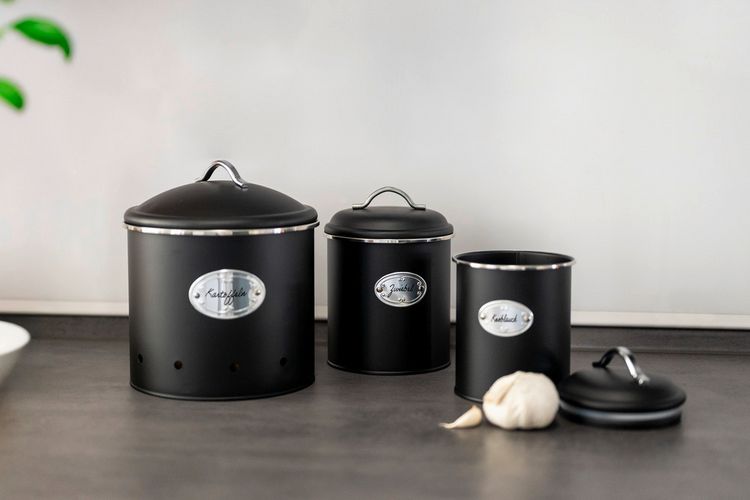 Produktbild: Aufbewahrungsdose Mod. Nero Set, 3-teilig, Vorratsdosen aus lackiertem Metall, Schwarz