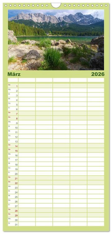 Produktbild: Familienplaner 2026 - Bergwelten mit 5 Spalten (Wandkalender, 21 x 45 cm) CALVENDO