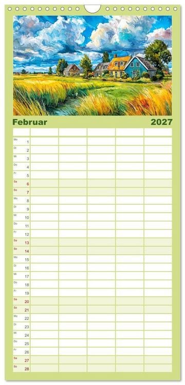 Produktbild: Familienplaner 2027 - Niederlande. Aquarelle zwischen Grachten und Tulpenfeldern mit 5 Spalten (Wandkalender, 21 x 45 cm) CALVENDO