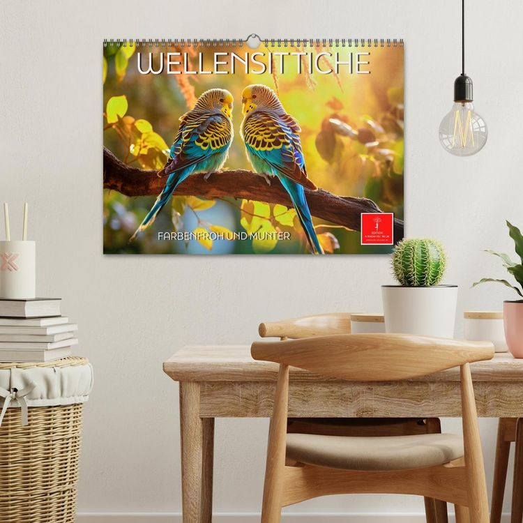Produktbild: Wellensittiche farbenfroh und munter (Wandkalender 2026 DIN A3 quer), CALVENDO Monatskalender