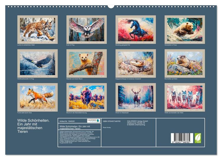 Produktbild: Wilde Sch&ouml;nheiten. Ein Jahr mit majest&auml;tischen Tieren (hochwertiger Premium Wandkalender 2026 DIN A2 quer), Kunstdruck in Hochglanz
