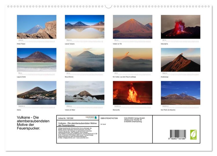 Produktbild: Vulkane - Die atemberaubendsten Motive der Feuerspucker. (hochwertiger Premium Wandkalender 2026 DIN A2 quer), Kunstdruck in Hochglanz