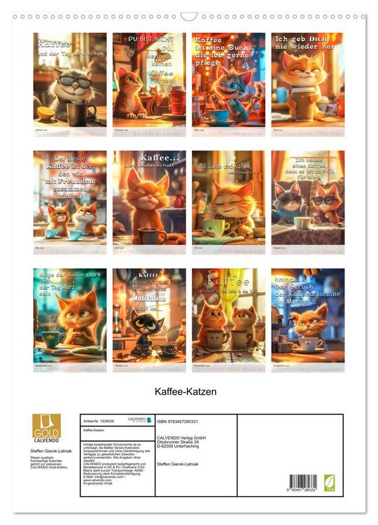 Produktbild: Kaffee-Katzen (Wandkalender 2026 DIN A2 hoch), CALVENDO Monatskalender