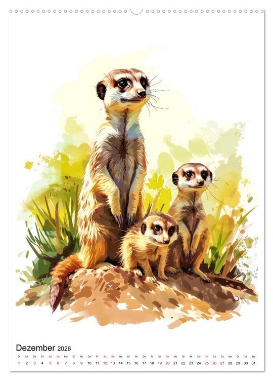Produktbild: Afrikas Tiere - Illustriert in Wasserfarben (hochwertiger Premium Wandkalender 2026 DIN A2 hoch), Kunstdruck in Hochglanz