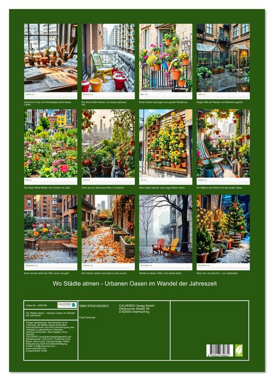 Produktbild: Wo St&auml;dte atmen - Urbanen Oasen im Wandel der Jahreszeit (Wandkalender 2026 DIN A2 hoch), CALVENDO Monatskalender
