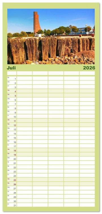 Produktbild: Familienplaner 2026 - Schleswig-Holstein Du bist so sch&ouml;n mit 5 Spalten (Wandkalender, 21 x 45 cm) CALVENDO