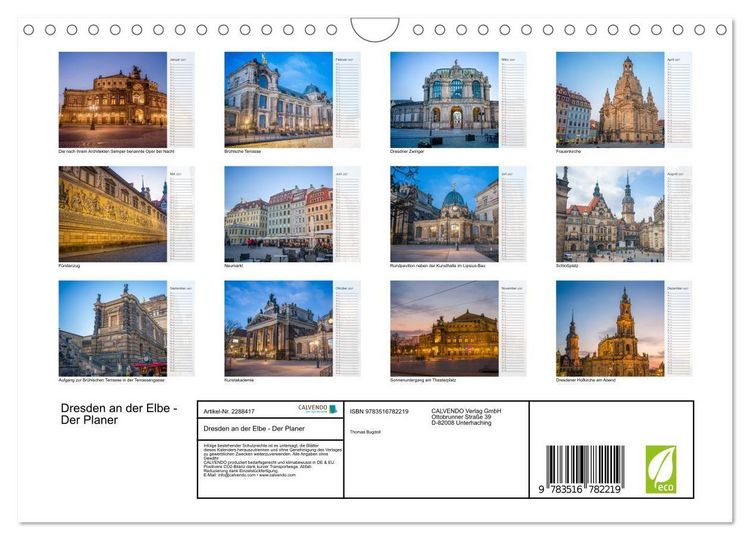 Produktbild: Dresden an der Elbe - Der Planer (Wandkalender 2027 DIN A4 quer), CALVENDO Monatskalender