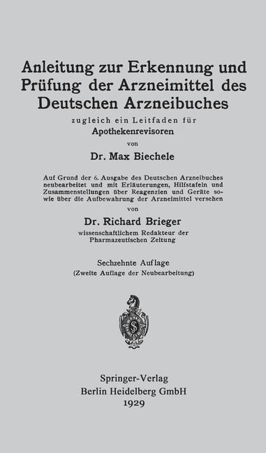 Produktbild: Anleitung zur Erkennung und Pr&uuml;fung der Arzneimittel des Deutschen Arzneibuches