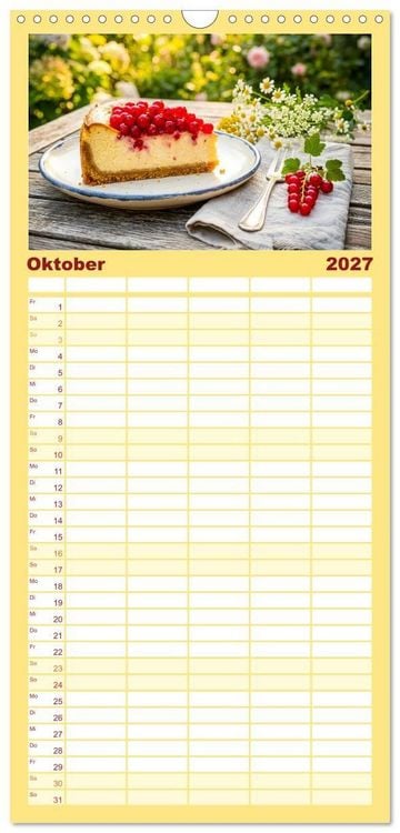 Produktbild: Familienplaner 2027 - K&auml;sekuchen Kalender - K&ouml;stliche Dessertmomente mit 5 Spalten (Wandkalender, 21 x 45 cm) CALVENDO