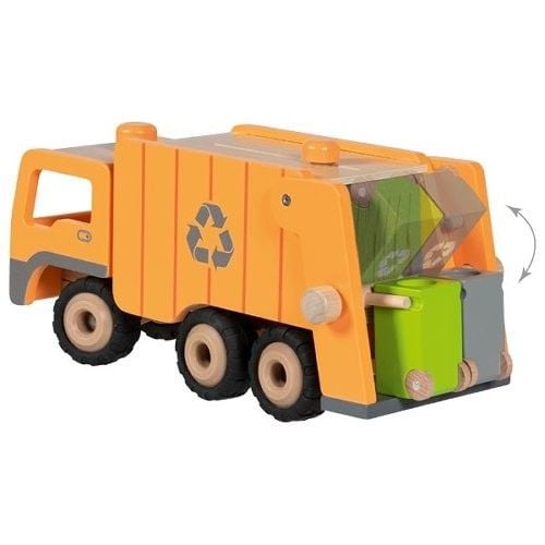 Produktbild: Goki 55848 - M&uuml;llwagen Eco, Holz/Metall, L&auml;nge: 36 cm