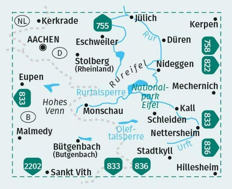 Produktbild: KOMPASS Wanderkarte 757 Aachen, D&uuml;ren, Nationalpark Eifel, Rureifel, Hohes Venn 1:50.000