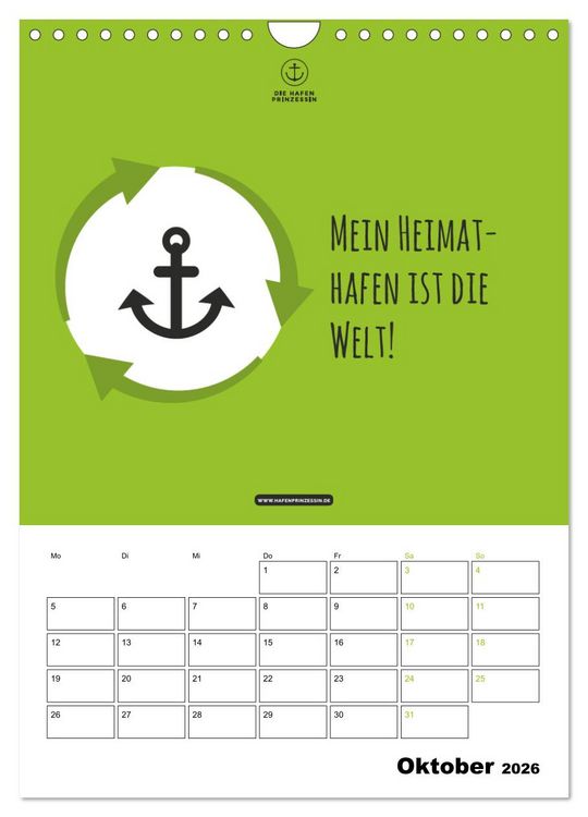 Produktbild: hafenprinzessin: Ankertr&auml;ume & Meer - Der moderne Zitate-Wandkalender f&uuml;r maritime Lebensmomente! (Wandkalender 2026 DIN A4 hoch), CALVENDO Monatskalender