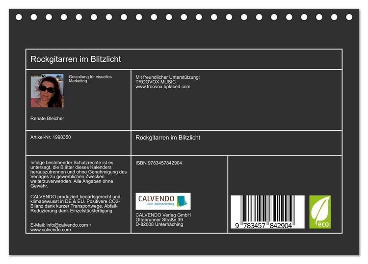 Produktbild: Rockgitarren im Blitzlicht (Tischkalender 2026 DIN A5 quer), CALVENDO Monatskalender