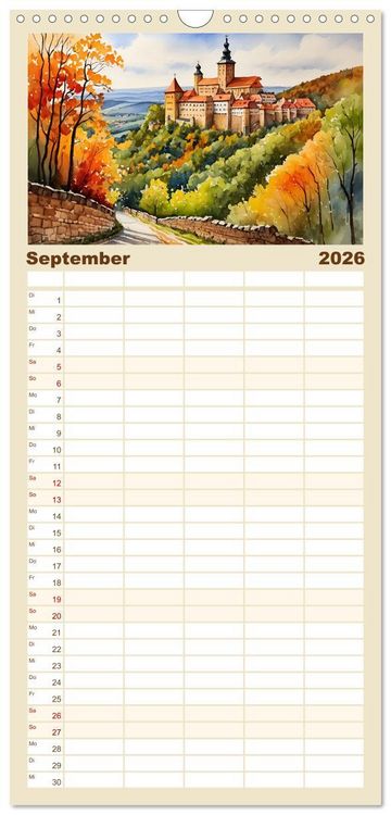 Produktbild: Familienplaner 2026 - M&auml;rchenschl&ouml;sser und Burgen mit 5 Spalten (Wandkalender, 21 x 45 cm) CALVENDO