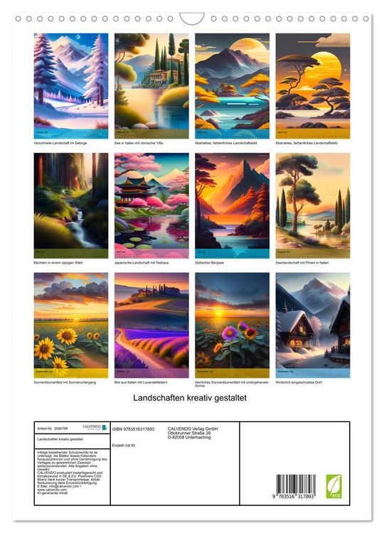 Produktbild: Landschaften kreativ gestaltet (Wandkalender 2026 DIN A3 hoch), CALVENDO Monatskalender