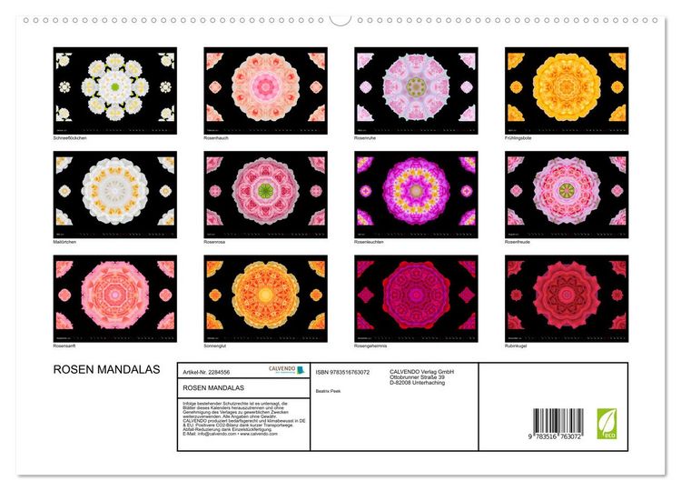 Produktbild: ROSEN MANDALAS (hochwertiger Premium Wandkalender 2027 DIN A2 quer), Kunstdruck in Hochglanz
