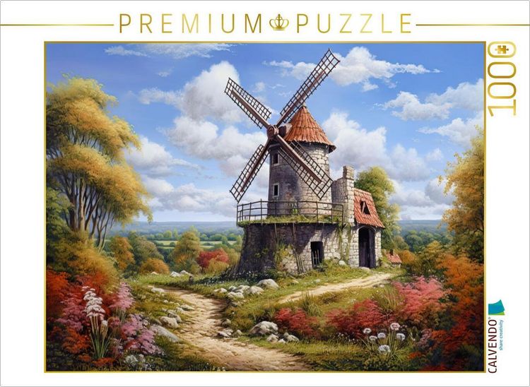 Produktbild: CALVENDO Puzzle Sp&auml;tsommerliche Landschaft mit Windm&uuml;hle | 1000 Teile Lege-Gr&ouml;&szlig;e 64x48cm Foto-Puzzle f&uuml;r gl&uuml;ckliche Stunden