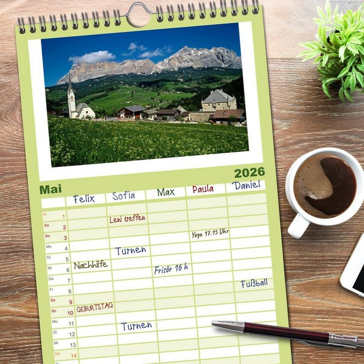 Produktbild: Familienplaner 2026 - S&Uuml;DTIROL - Land der Berge mit 5 Spalten (Wandkalender, 21 x 45 cm) CALVENDO
