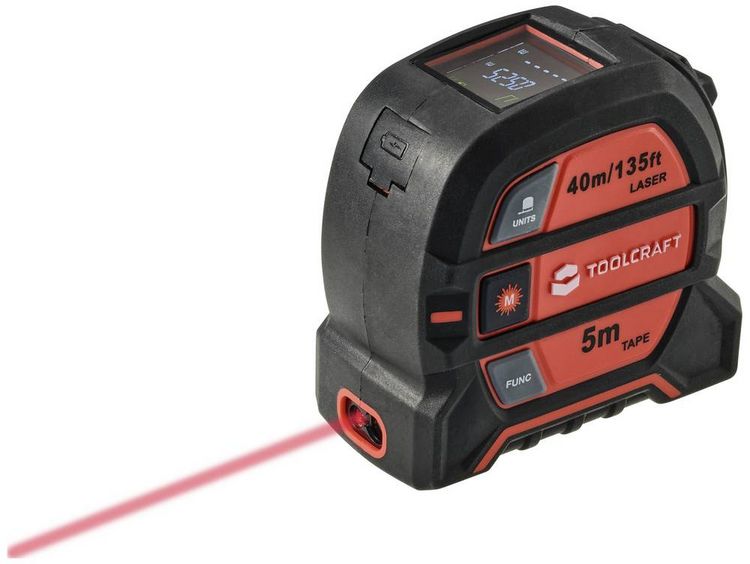 Produktbild: TOOLCRAFT 2 in 1 Laser-Entfernungsmesser Max. 40m mit Ma&szlig;band