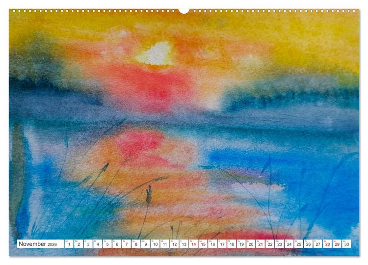 Produktbild: Roland Reiff Aquarelle Himmelslanschaften (hochwertiger Premium Wandkalender 2026 DIN A2 quer), Kunstdruck in Hochglanz