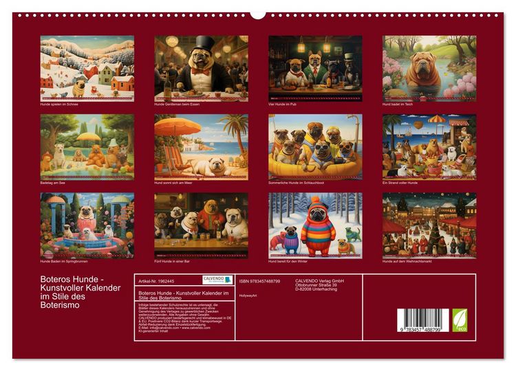 Produktbild: Boteros Hunde - Kunstvoller Kalender im Stile des Boterismo (hochwertiger Premium Wandkalender 2026 DIN A2 quer), Kunstdruck in Hochglanz