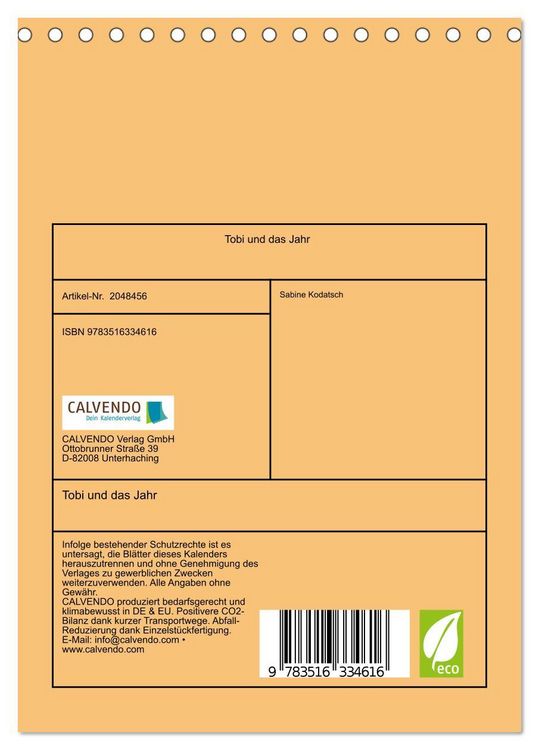 Produktbild: Tobi und das Jahr (Tischkalender 2026 DIN A5 hoch), CALVENDO Monatskalender