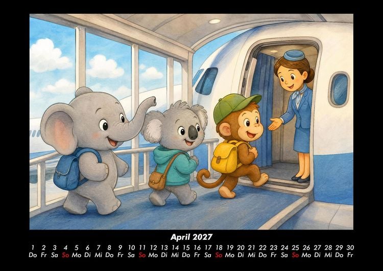 Produktbild: Ein Tag am Flughafen mit Milo, Kiki & Raffi 2027 Fotokalender DIN A3