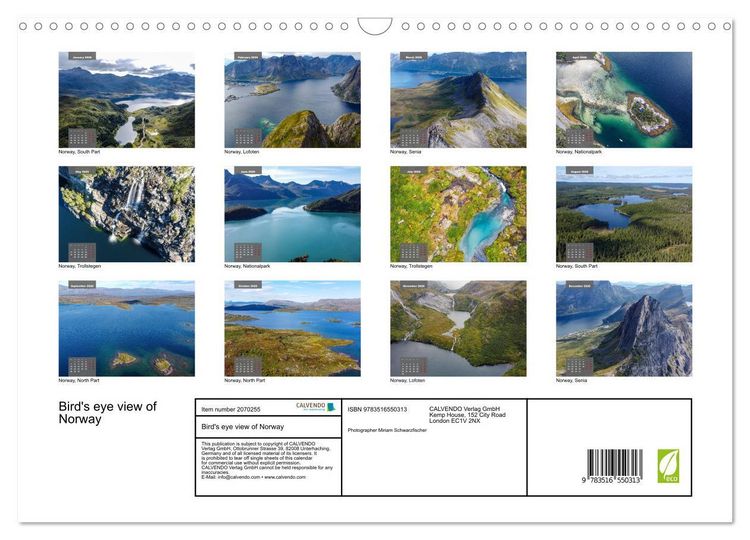Produktbild: Bird's eye view of Norway (Wall Calendar 2026 DIN A3 landscape), CALVENDO 12 Month Wall Calendar