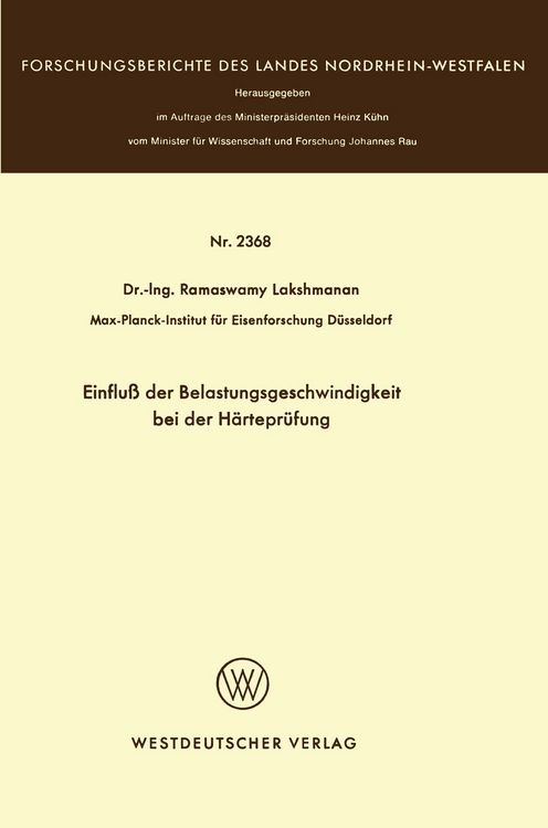 Produktbild: Einflu&szlig; der Belastungsgeschwindigkeit bei der H&auml;rtepr&uuml;fung