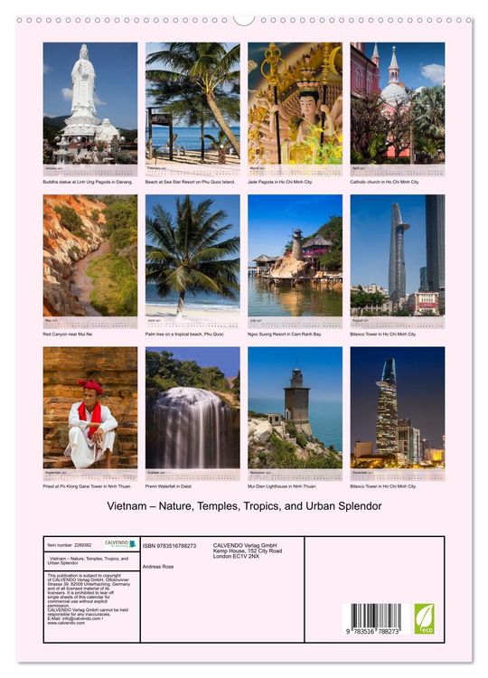 Produktbild: Vietnam &ndash; Nature, Temples, Tropics, and Urban Splendor (High Quality Premium Wall Calendar 2027 DIN A2 portrait),CALVENDO 12 Month Wall Calendar
